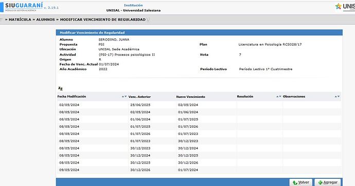Modificar Vencimiento de Regularidad-SERODINO