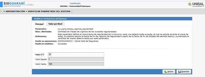 Parámetros cur_cant_meses_vigencia_regularidad
